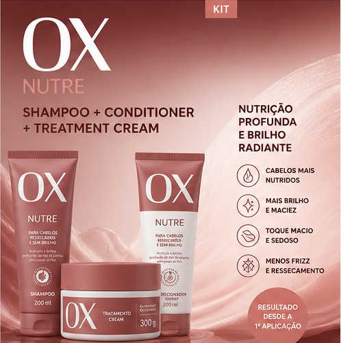 OX NUTRE SHAMPOO AND CONDITIONER KIT 200ML + TREATMENT CREAM 300G ORIGINAL