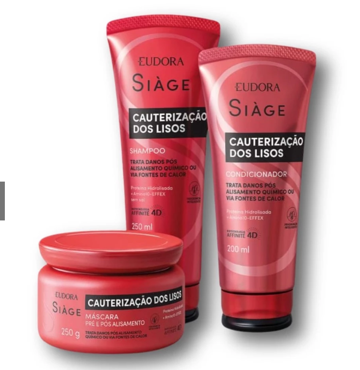 SIAGE KIT (3 ITENS) CAUTERIZATION OF SMOOTH HAIR: SHAMPOO + CONDITIONER + MASK - EUDORA