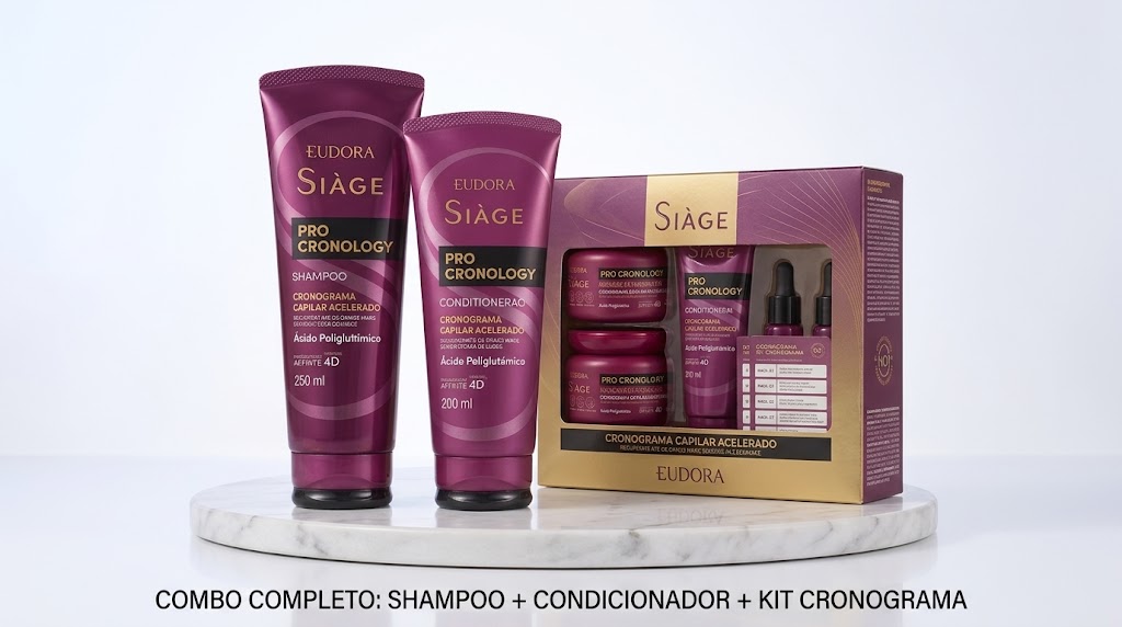 COMBO SIÀGE PRO CRONOLOGY: SHAMPOO 250ML + CONDICIONADOR 200ML + KIT CRONOGRAMA CAPILAR ACELERADO