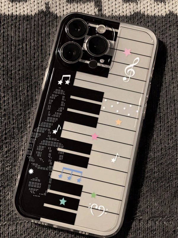 CAPA DE TELEFONE PINTADA COM NOTA MUSICAL, PRECISA, OCA, TRANSPARENTE, PINTADA, MINIMALISTA